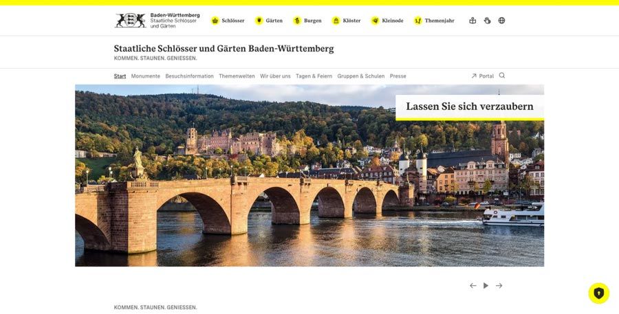 Website staatliche Schl&ouml;sser und G&auml;rten Baden W&uuml;rttemberg